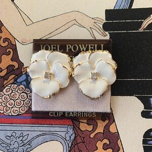 JOEL POWELL DESIGNS Vintage Enamel and Gold Clip Earrings on Original Card